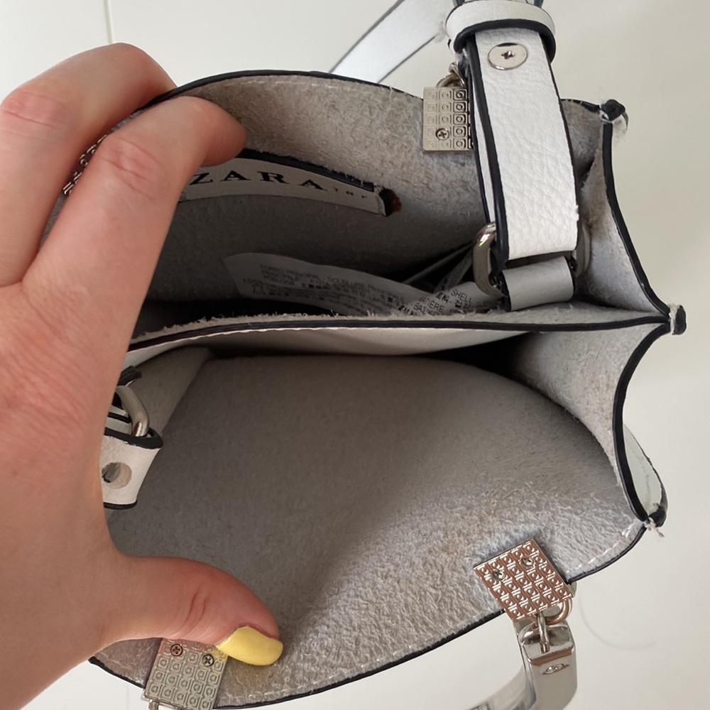 Zara mini tote white leather metallic handles crossbody bag - Picture 5 of 9